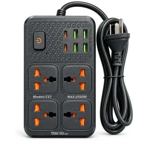 Zapatilla alargue 4 entradas + 4 USB + 2 TC 2500W T27
