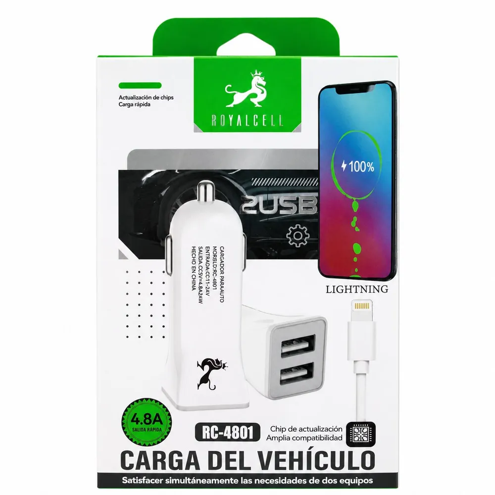 Cargador auto 2 USB a con cable iPhone desarmado RC-4801
