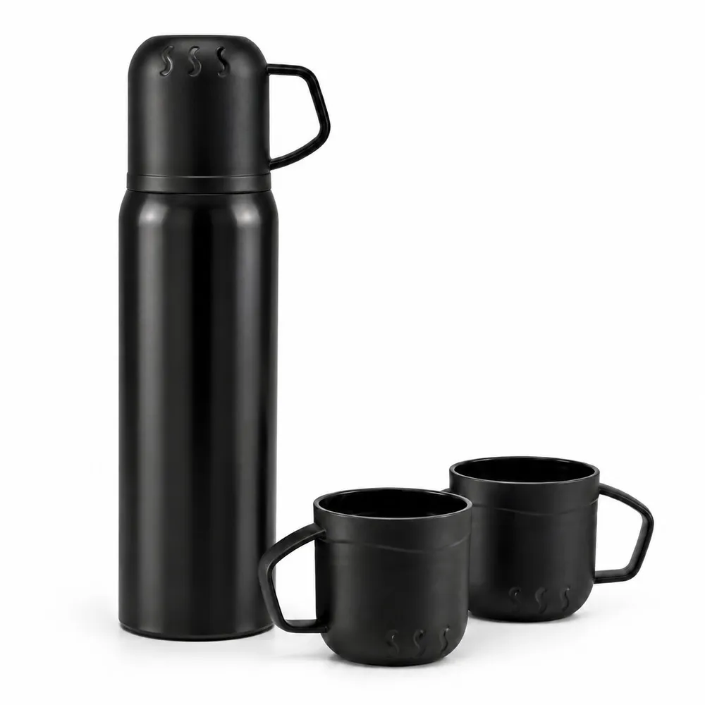 Set de termo 500ml y tazas para camping estuche naranja