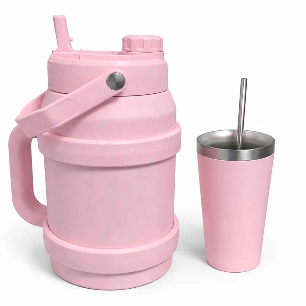 Termo de acero doble pico con mate y bombilla 1.5L QAN-2426