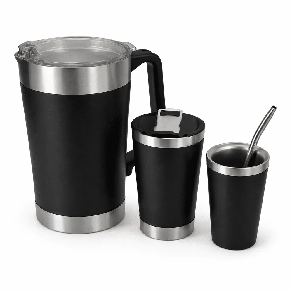 Set térmico c/tapa jarra 1.9L + vaso 0.5L + mate 0.14L c/bombilla TH-03B