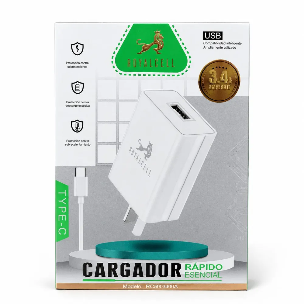 Cargador USB a con cable tipo C 3.4A desarmado RC5003400A