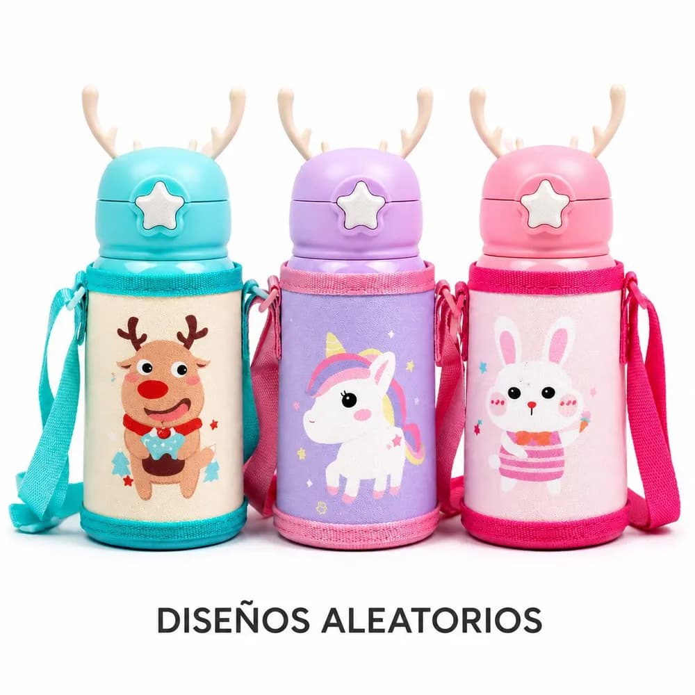 Botella acero infantil c/correa y pico retráctil 500ml T-292