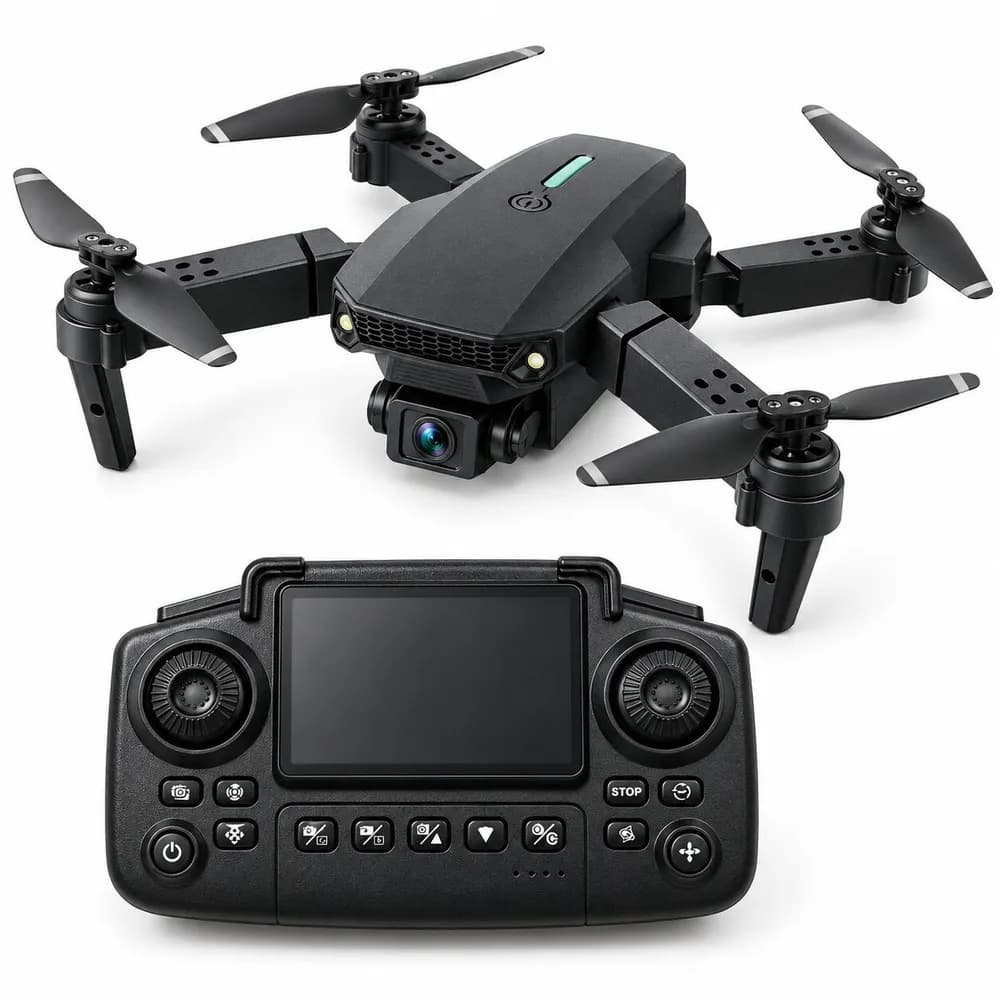 Drone E88 c/cámara, pantalla control remoto y memoria